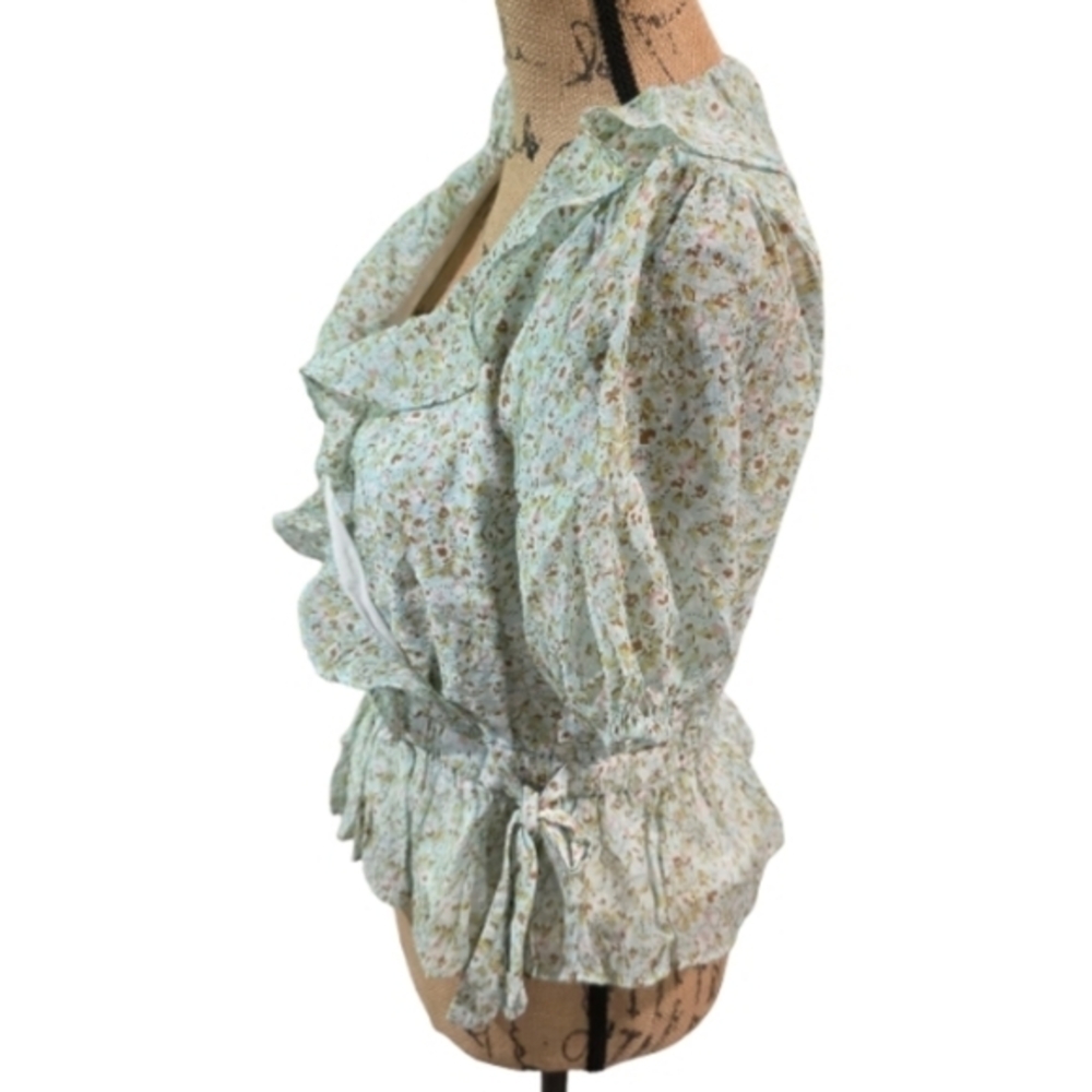 1 STATE Womens Blouse Floral Print Ruffle V Neck Short Sleeve Peplum Top M - Picture 3 of 7